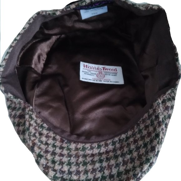 Genuine Scottish Highland Harris Tweed® Cap ZH014 - BEIGE HOUNDSTOOTH -PICK SIZE - Picture 9 of 12